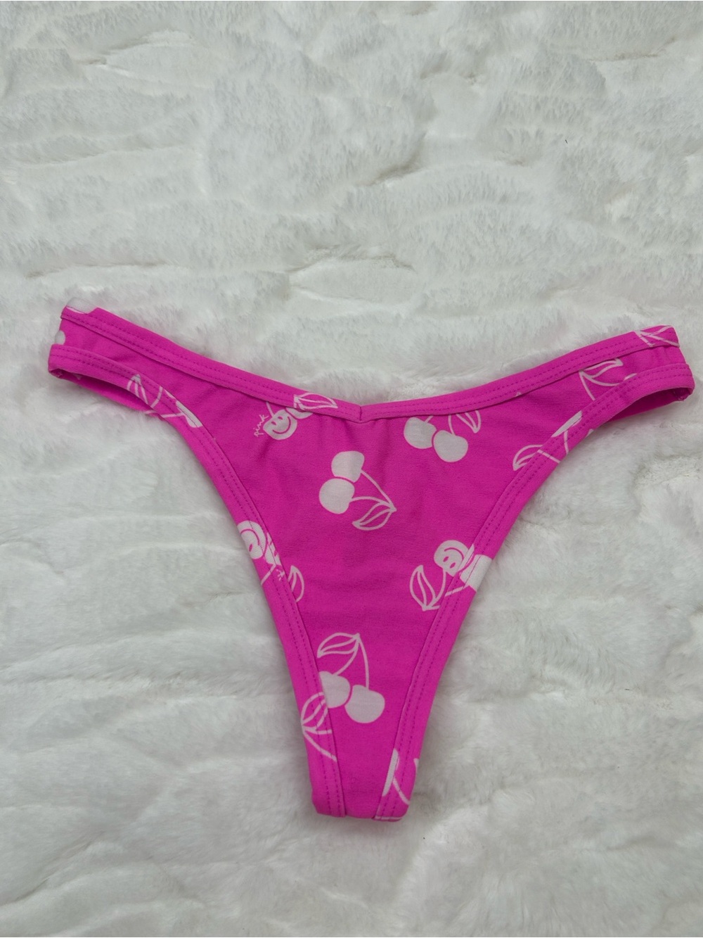 NWOT PINK Victoria’s Secret Cherry Print Thong Panty S